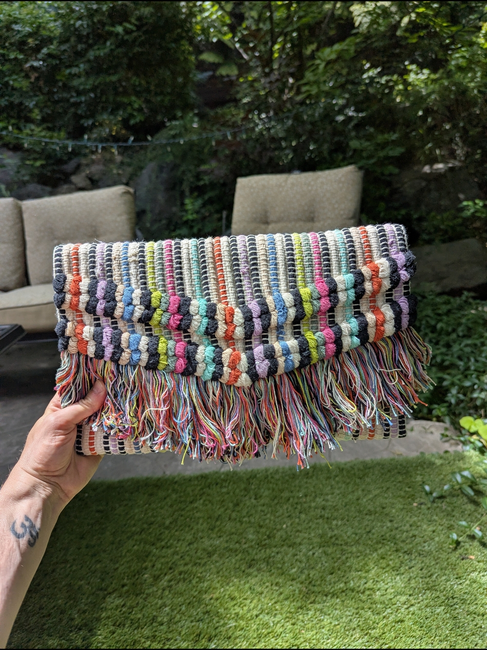 Handwoven Multicolor Fringe Oversized Clutch Wallet Coastal Boho Chic Whimsical